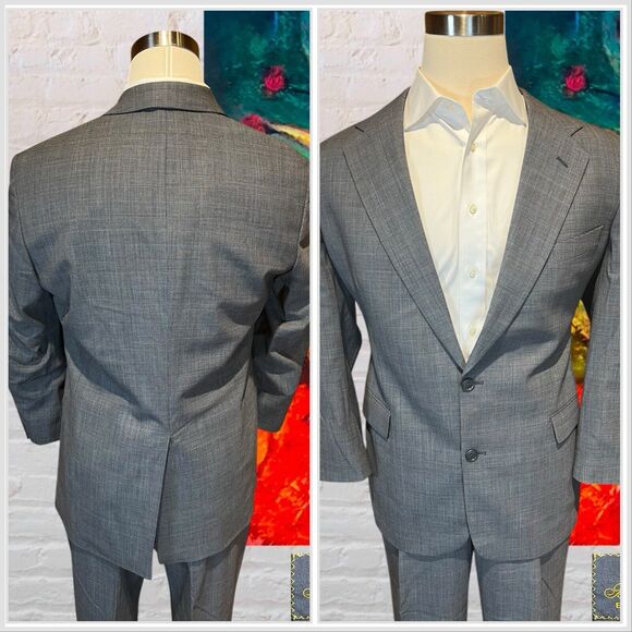 Brooks Brothers Brooksease 43R 38x28+ Gray Blue Plaid 2 Piece Suit Jacket Pants - Picture 6 of 16